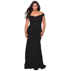 La Femme Black Off-Shoulder Maxi Dress